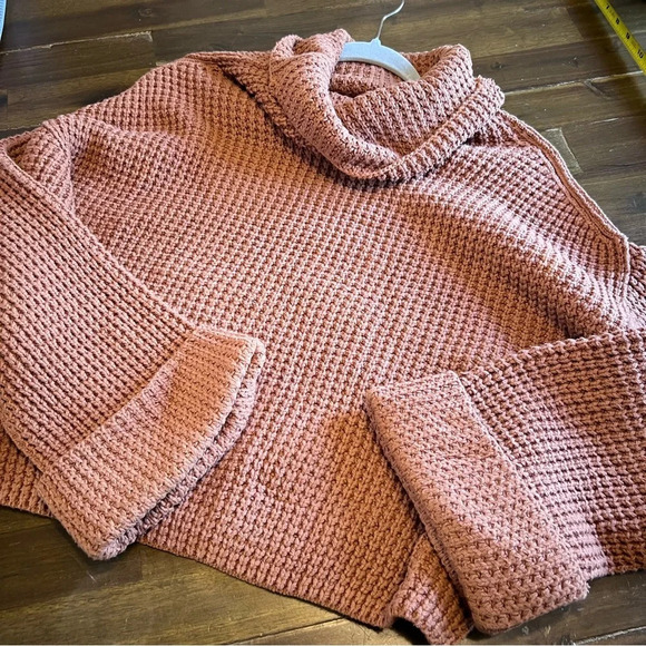 Free People Park City Pullover Terracota Chunky Knit Oversized Waffle Cozy XS - Picture 4 of 11